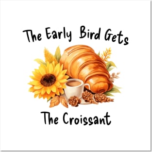 Croissant French Early Bird Flower Coffee Kawaii Art Posters and Art